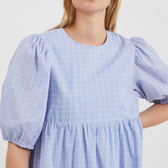 Minimum Celion Short Seersucker Dress, Chambray Blue, sz EU 40 XL - Picture 2 of 6